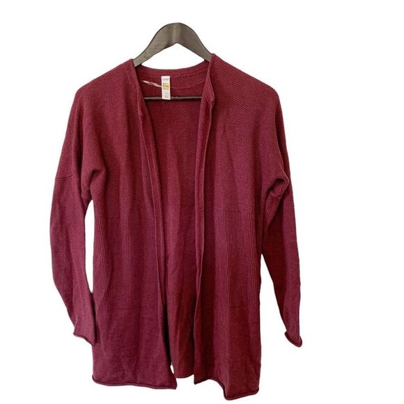 Lole Wine Marron Wool Blend Waffle Knit Open Style Long Cardigan Sweater - Picture 1 of 5